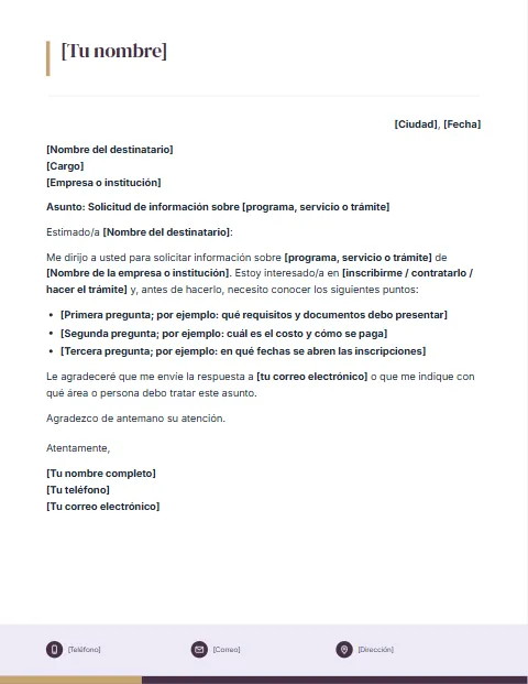 Carta de Solicitud Formal: diseño Pie con iconos