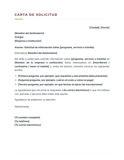 Carta de Solicitud Formal: diseño Sobrio
