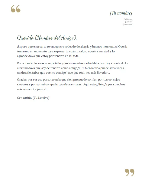 Carta Informal para un Amigo: diseño Comillas