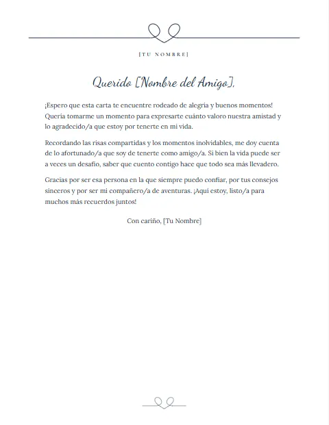 Carta Informal para un Amigo: diseño Corazón de una línea