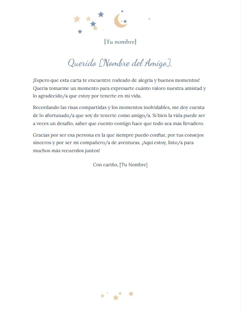 Carta Informal para un Amigo: diseño Luna y estrellas