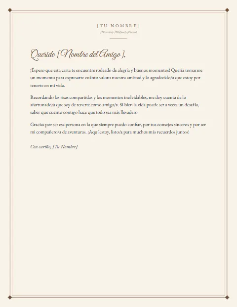 Carta Informal para un Amigo: diseño Papel crema