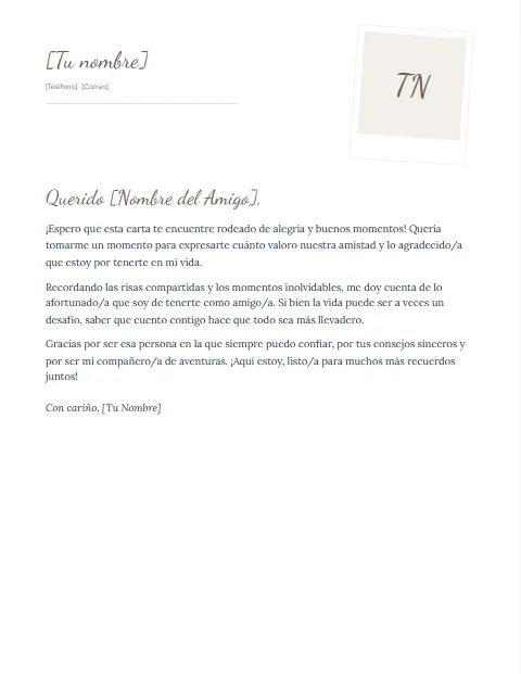 Formato de carta informal para un amigo para descargar en Word