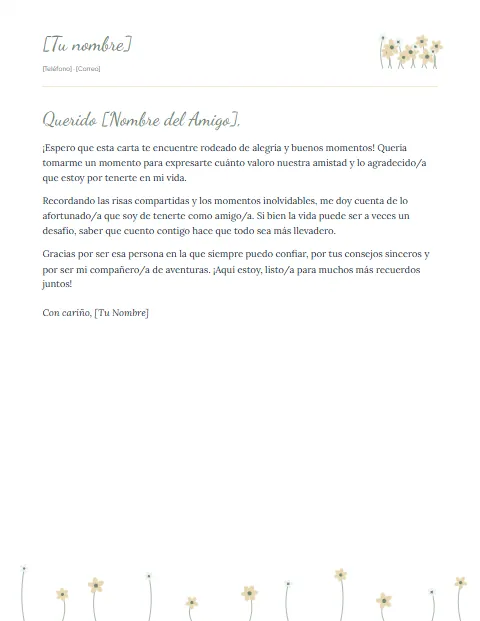 Carta Informal para un Amigo: diseño Pradera