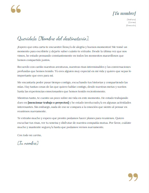 Formato de Carta Informal: diseño Comillas