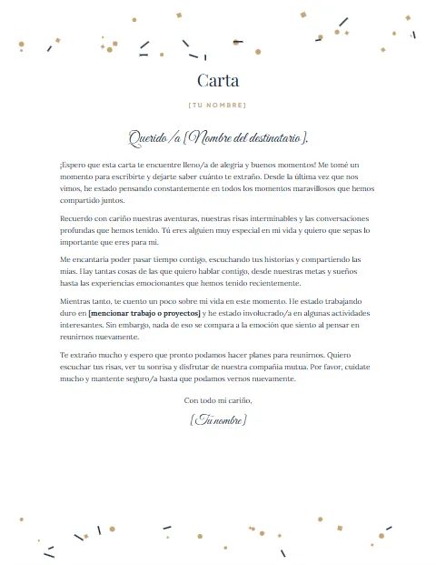 Formato de Carta Informal: diseño Confeti dorado