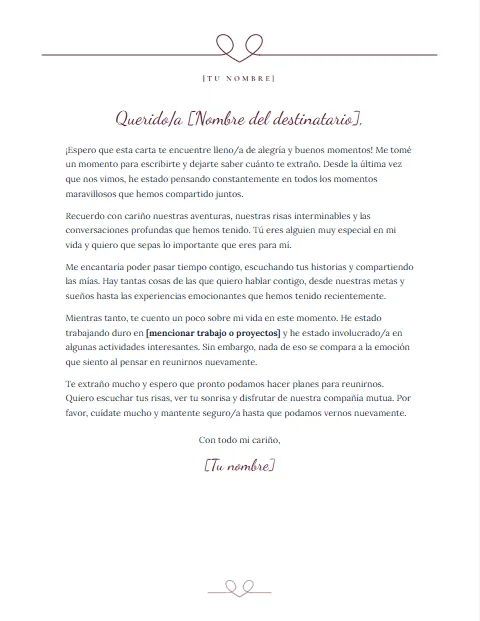 Formato de Carta Informal: diseño Corazón de una línea