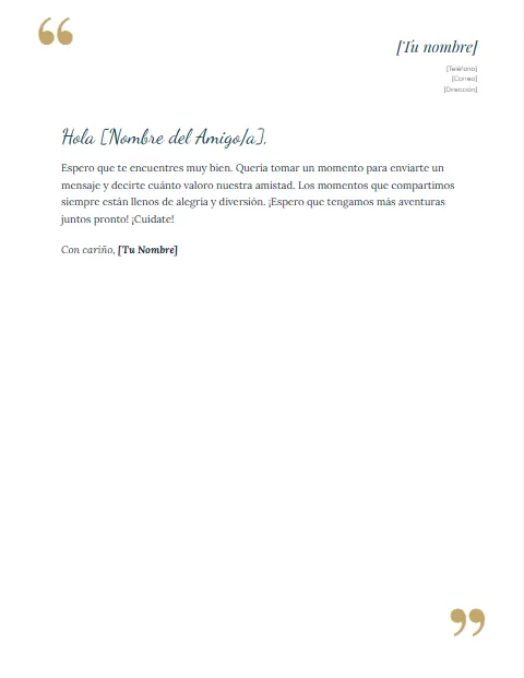 Carta Informal Corta: diseño Comillas