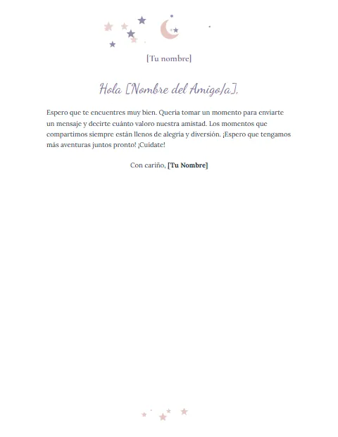 Carta Informal Corta: diseño Luna y estrellas
