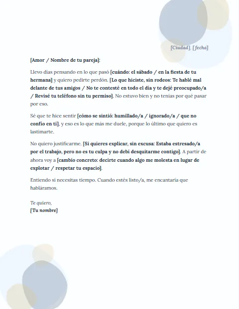 Carta de Disculpa Informal: diseño Acuarela