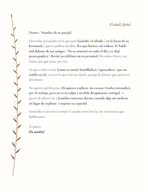 Carta de Disculpa Informal: diseño Botánico