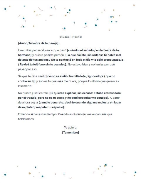 Carta de Disculpa Informal: diseño Celebración