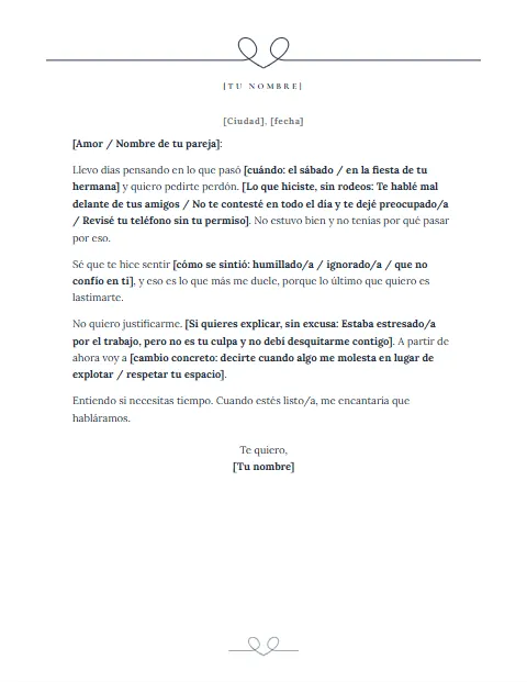 Carta de Disculpa Informal: diseño Corazón de una línea