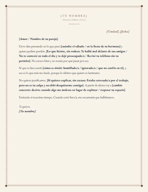 Carta de Disculpa Informal: diseño Papel crema