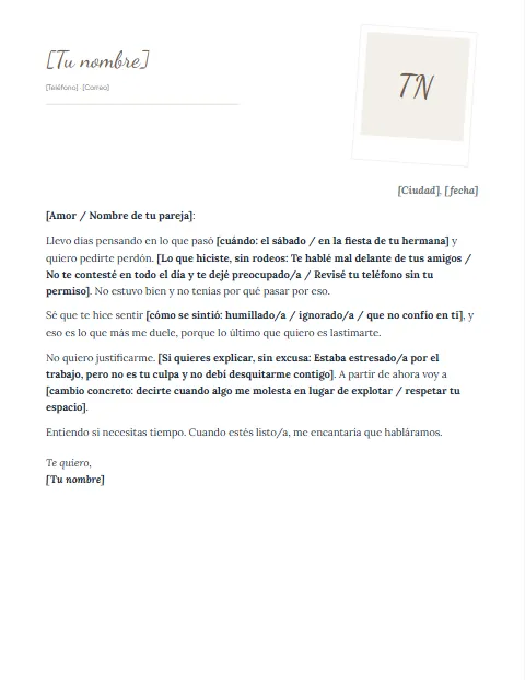 Carta de Disculpa Informal: diseño Polaroid