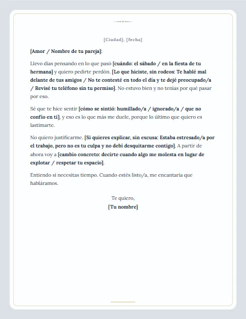 Carta de Disculpa Informal: diseño Postal