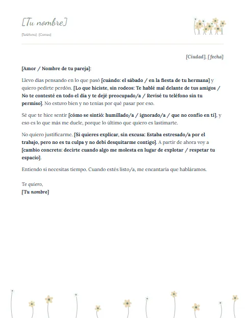 Carta de Disculpa Informal: diseño Pradera