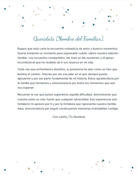 Carta Informal para un Familiar: diseño Celebración