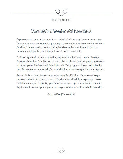 Carta Informal para un Familiar: diseño Corazón de una línea