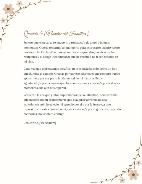 Carta Informal para un Familiar: diseño Floral