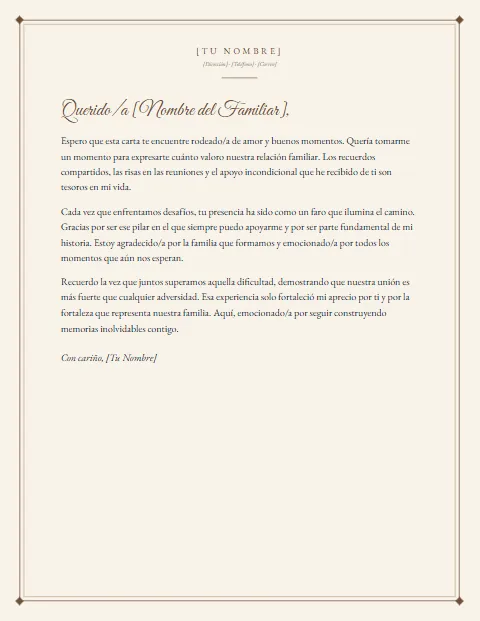 Formato de Carta Informal para un Familiar para descargar en Word