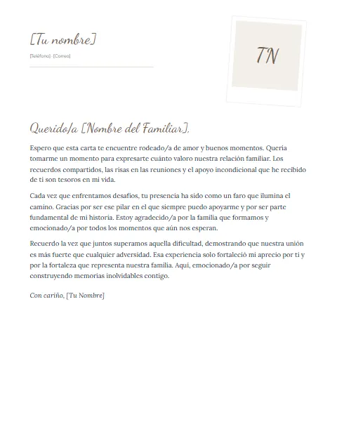 Carta Informal para un Familiar: diseño Polaroid