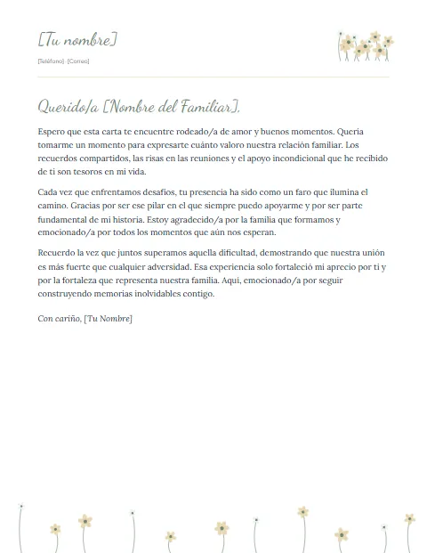 Carta Informal para un Familiar: diseño Pradera