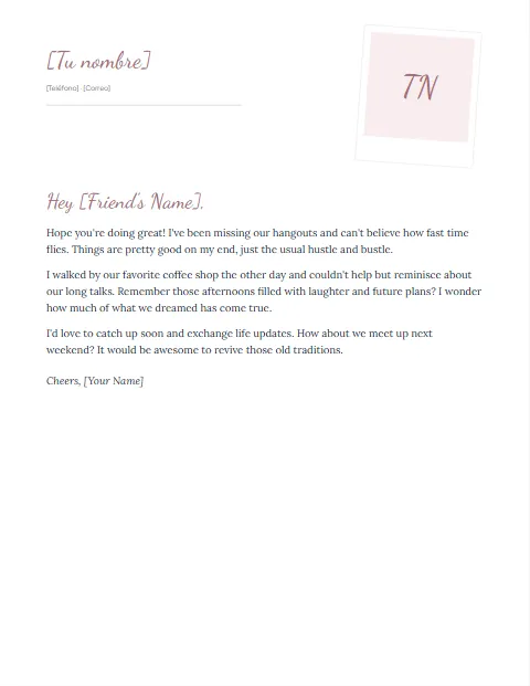 Carta Informal en Inglés: diseño Polaroid