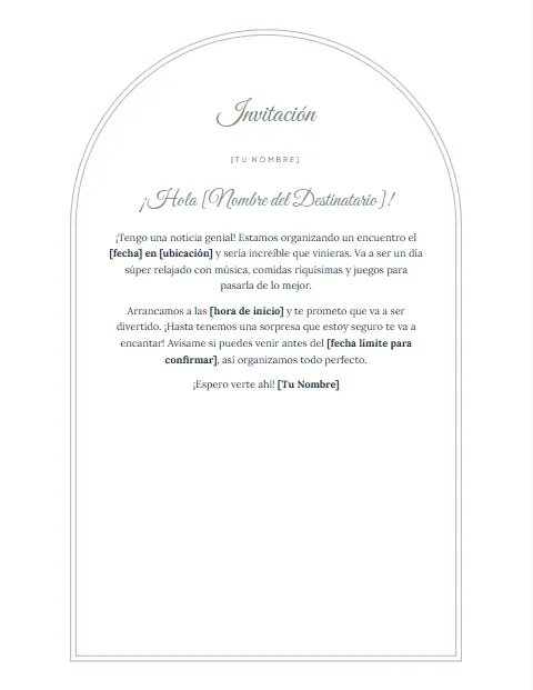 Carta de Invitación a un Evento Informal: diseño Arco de medio punto