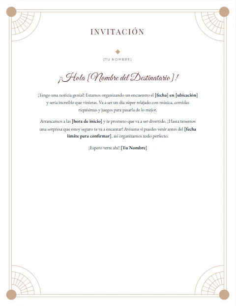 Carta de Invitación a un Evento Informal: diseño Art déco