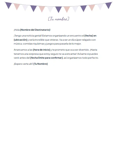 Carta de Invitación a un Evento Informal: diseño Banderines