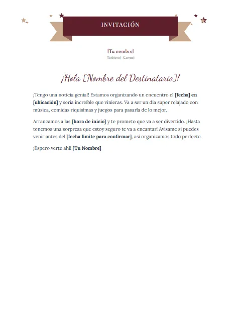 Carta de Invitación a un Evento Informal: diseño Banderola