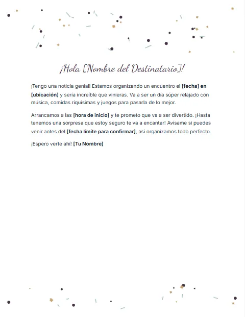 Carta de Invitación a un Evento Informal: diseño Celebración