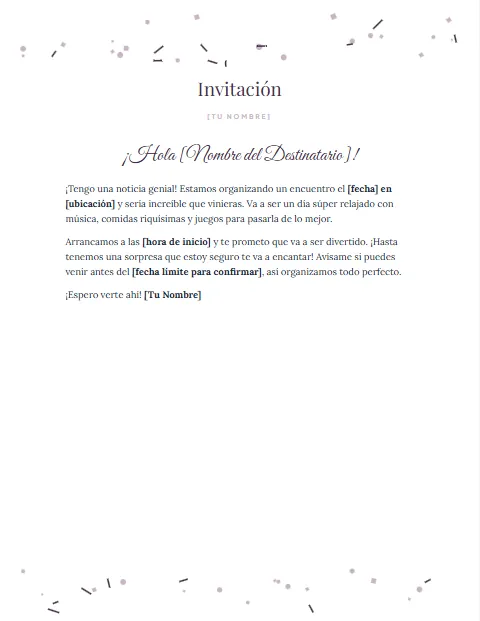 Formato de invitación a un evento informal