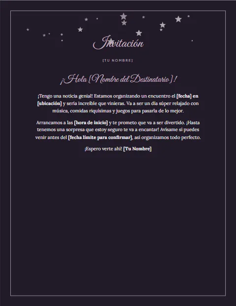Carta de Invitación a un Evento Informal: diseño Noche dorada