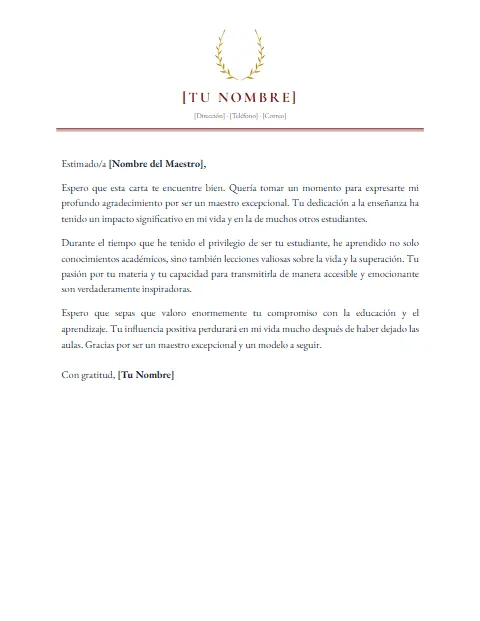 Carta Informal para un Maestro: diseño Académico
