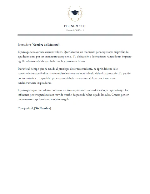 Carta Informal para un Maestro: diseño Birrete