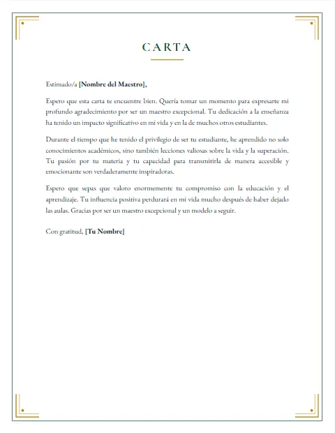 Carta Informal para un Maestro: diseño Diploma