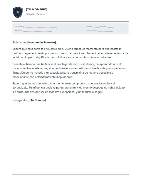 Carta Informal para un Maestro: diseño Escudo escolar