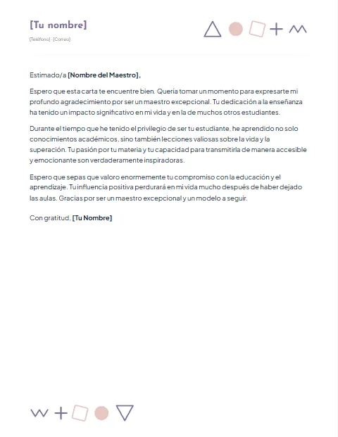 Carta Informal para un Maestro: diseño Formas