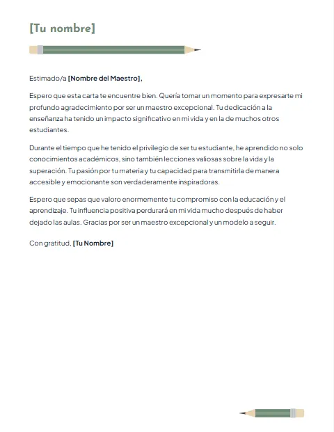 Formato de carta informal para un maestro para descargar en Word
