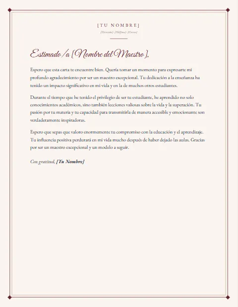 Carta Informal para un Maestro: diseño Papel crema