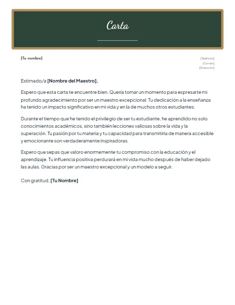 Carta Informal para un Maestro: diseño Pizarra