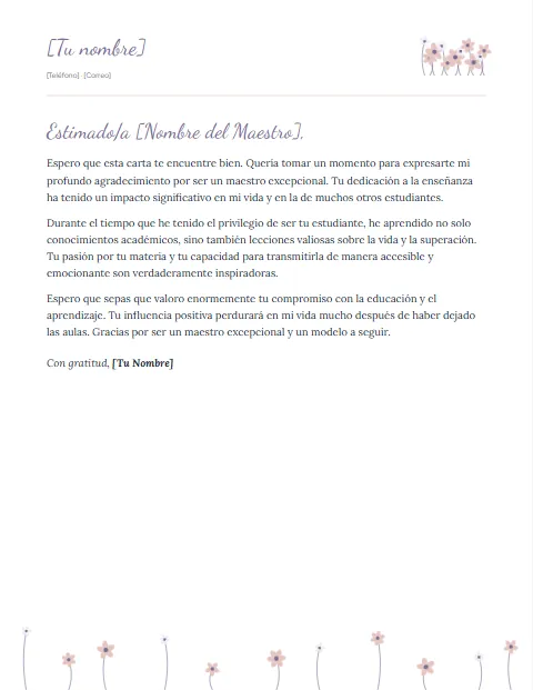 Carta Informal para un Maestro: diseño Pradera