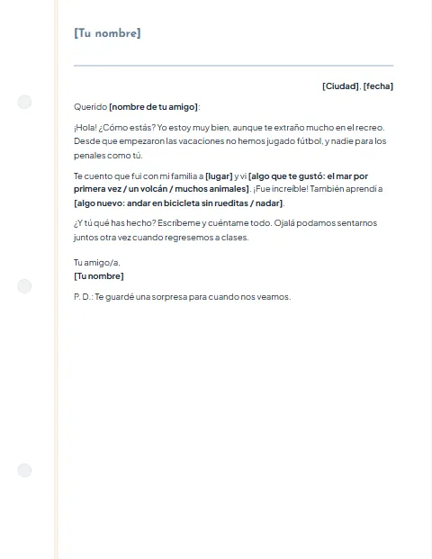 Carta Informal para Niños: diseño Cuaderno