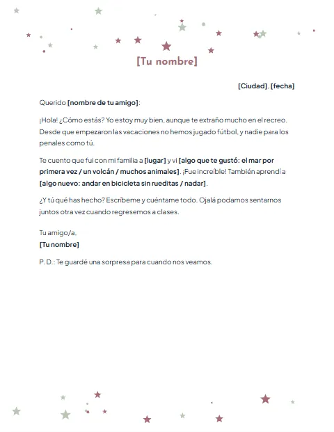 Carta Informal para Niños: diseño Estrellitas