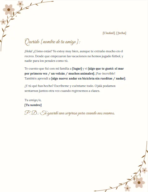 Carta Informal para Niños: diseño Floral