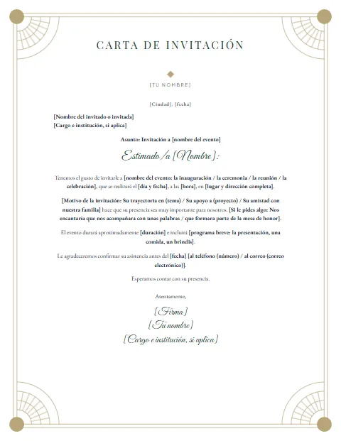 Formato de Carta de Invitación: diseño Art déco