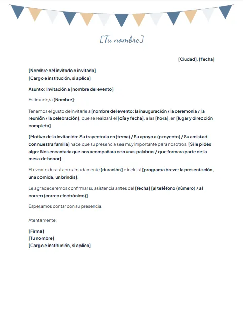 Formato de Carta de Invitación: diseño Banderines
