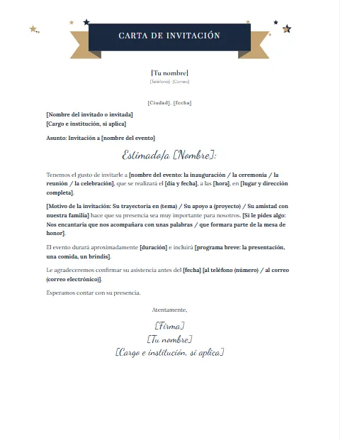 Formato de Carta de Invitación: diseño Banderola